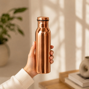 Pure <b>Copper</b> <b>Drinking</b> Water <b>Bottle</b> | 100% <b>Copper</b> Leakproof Hammered & Plain Design Ayurvedic Health Durable Storage <b>Bottle</b> - Product Image 1