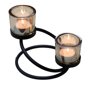 Portavelas redondo de hierro y vidrio con acabado negro para decoración de mesa en el hogar, eventos y fiestas, para velas de té. - Product Image 2