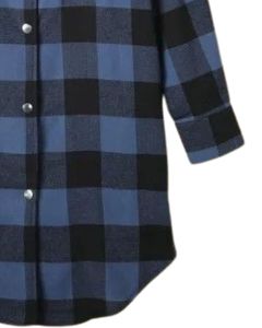 Vestido Camisero Largo a Cuadros Azul y Negro Personalizado para Mujer, Estilo Túnica Casual con Botones, Holgado y Suave de Algodón y Lino - Product Image 6