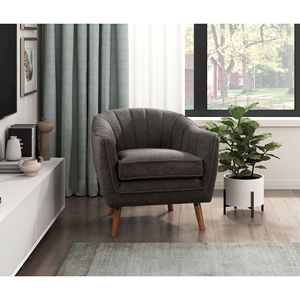 Fauteuil d'appoint moderne du milieu du siècle, 1 pièce, tissu chenille couleur anthracite, dossier capitonné, pieds en bois brun massif - Product Image 1