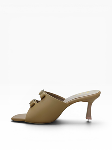 Sandalias de tacón de bloque beige para mujer, con doble hebilla, punta abierta, sin cordones, a la moda, de tacón medio, cómodas, para fiesta, informales, calzado de verano - Product Image 4