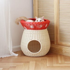 Personalización de fábrica en forma de seta Casa de ratán para gatos muebles de madera para mascotas cesta de madera hecha a mano para gatos al por mayor - Product Image 3