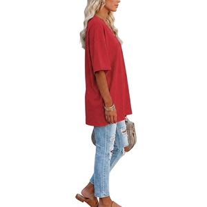 Camisetas de Cuello Redondo Holgadas y Oversize para Mujer, Tejidas, Lisas, Transpirables, de Alta Calidad, 65% Algodón, 35% Poliéster, Estilo Urbano - Product Image 3