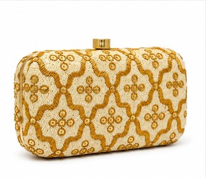Pochette élégante pour femme avec perles, motif géométrique, broderie dorée, sac à main pour mariage et soirée, sans bandoulière, fermeture à verrou - Product Image 3