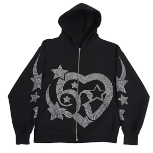 Sudadera con Capucha y Cremallera para Hombre, con Logotipo Personalizado Impreso, de Invierno, con Pedrería, 100% Algodón, Ecológica y Transpirable, Venta al Por Mayor - Product Image 6
