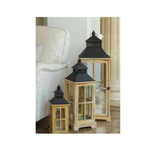 Farol Decorativo de Madera con Paneles de Vidrio y Asa de Cuerda para Bodas, Fiestas y Decoración del Hogar - Product Image 1