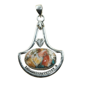 Pendentif en nacre orange, cuivre et turquoise, fait main, en argent 925, style vintage bohème ethnique, bijou artisanal unique, cadeau pour elle - Product Image 1