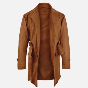 Turn Down Collar Distressed Sheep <b>Leather</b> <b>Long</b> <b>Jacket</b>/OEM Waxed Brown <b>Leather</b> <b>Jacket</b>/Vintage Brown <b>Leather</b> Buckle <b>Jacket</b> for Men - Product Image 2