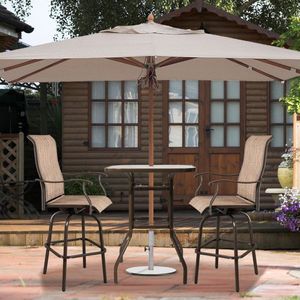 31-Inch Square Patio Bar Table with Tempered Glass Top and Umbrella Hole Outdoor Cocktail Height Bistro Table - Product Image 5