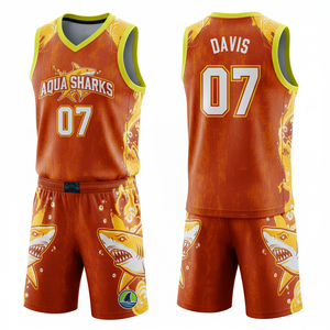 Ensemble d'uniformes de basketball unisexe en polyester à col en V pour adultes, avec ourlet évasé, maillot et short personnalisés par sublimation, vêtements de sport d'équipe respirants - Product Image 5