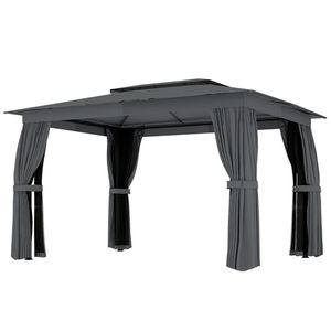 Pergola et Pavillon de Terrasse Extérieur Gris Foncé avec Toit Souple, Pare-Soleil et Rideaux – Catégorie de Produits - Product Image 5