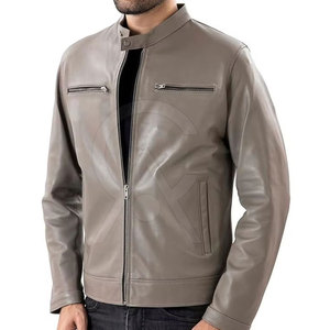Blouson en cuir tendance pour homme, coupe ajustée, fermeture éclair, col montant, logo frontal, respirant, écologique, pour l'hiver - Product Image 5