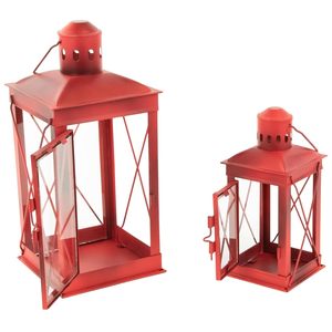 Juego de 2 Faroles de Estilo Misionero Northlight con Faroles Decorativos de Metal Rojo a Precio de Exportación - Product Image 3