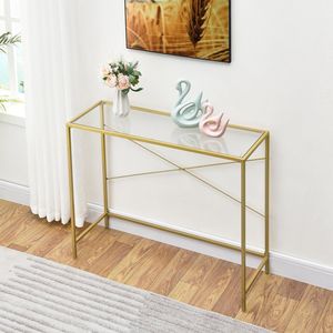 Elegant Metal <b>Console</b> <b>Table</b> With <b>Glass</b> Top Modern Entryway Furniture For Luxury Living Room Decor - Product Image 5