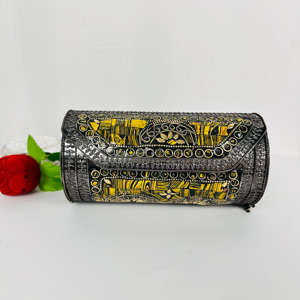 Antique Style Modern Polished Yellow Mosaic <b>Metal</b> Clutch Bag <b>Beaded</b> Evening Party Handbag Vintage Indian Wedding Sling Crossbody - Product Image 4