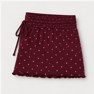 Shorts de détente amples et fluides pour femme, à pois, en jersey de viscose soyeux, avec cordon de serrage, personnalisés, couleur Rich Wine - Product Image 6