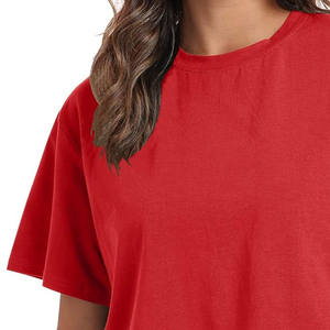 Women's <b>Red</b> Crop <b>Top</b> T-Shirt Short Sleeve Crew Neck Loose Fit Casual Solid Color Knitted 100% Cotton Spring Summer Wear - Product Image 5