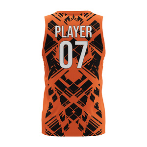 Maillot de basket-ball personnalisé orange et noir à motifs géométriques sublimés, sans manches, respirant, unisexe - Product Image 2