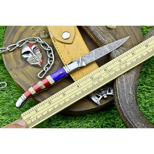 Couteau de poche multifonctionnel Burraq fait main en acier Damas avec étui en cuir, idéal pour un cadeau d'anniversaire ou un cadeau pour témoin de mariage - Product Image 5