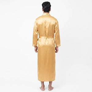 Robe de nuit longue en soie pour homme, 100% polyester satiné, manches longues, robe de nuit élégante, longue robe en satin pour homme - Product Image 5