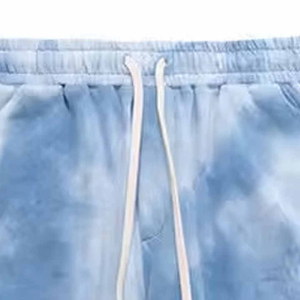 Shorts Bermuda en coton bleu tie-dye pour homme, taille mi-haute, cordon de serrage, décontracté, tricoté, respirant - Product Image 4