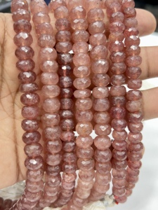 Petites perles de pierres précieuses, quartz rose fraise naturel AAA, perles facettées rondes, 8 mm, brin de 8 pouces - Product Image 5