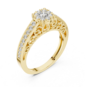 แหวนหมั้นเพชรทรงกลมทองคำโรสโกลด์ 14K สำหรับผู้หญิง |   เพชรที่เพิ่งเพาะเลี้ยง - Product Image 3