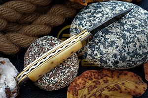 Handmade Damascus Folding <b>Knife</b> with Natural <b>Bone</b> <b>Handle</b> Custom Pocket EDC Hunting <b>Knife</b> - Product Image 4