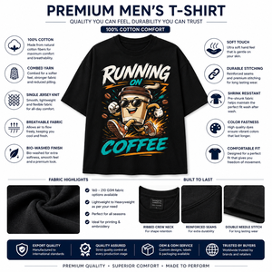 เสื้อยืดแขนยาวคอกลมสีดำพิมพ์ลายตัวอักษร Running Coffee สำหรับผู้ชาย ทรงหลวม สวมใส่สบาย ผลิตจากผ้าเจอร์ซีย์คอตตอน 100% - Product Image 6