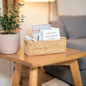 Cesta de almacenamiento grande rectangular de jacinto tejida a mano ISLA con asas de madera para estantería, armario, mueble independiente OEM - Product Image 1