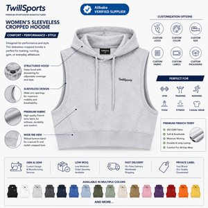 Sweat-shirt à capuche sans manches pour femme, coupe courte, OEM ODM, marque privée, en molleton de coton, streetwear, tissu jersey écologique - Product Image 6