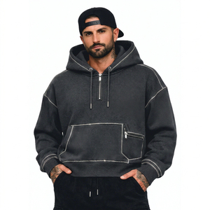 Sweat à capuche noir oversize avec poche avant et poignets côtelés, coupe décontractée ample, pull grande taille pour hommes - Product Image 1