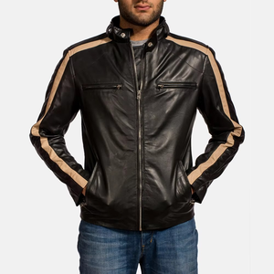 Chaqueta de Invierno Premium para Hombre, Cuero Genuino, Forro de Piel de Oveja, Costuras Resistentes, Protección Elegante para Exteriores, Estilo Biker Bomber - Product Image 1