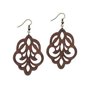 Pendientes de Aro Personalizados de Madera Natural con Gancho, Florales, Dorados, Hechos a Mano para Mujer, con Diseño de Flor Sencilla y Corte Láser Hueco - Product Image 5