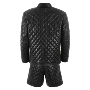 Ensemble veste et short matelassés en cuir Napa de mouton 100 % véritable pour homme, noir, style motard streetwear, ensemble coordonné en cuir, fabricant - Product Image 2