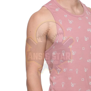 Débardeur rose sans manches pour homme, col rond, tricoté, imprimé, décontracté, respirant, en polyester - Product Image 3