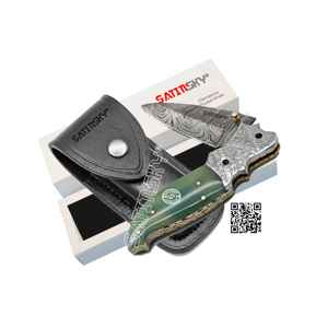 Cuchillo de bolsillo de Damasco hecho a mano 8 "en mango de Micarta vaina plegable regalo de caza alto carbono 1095 + 15N20 fuente de alimentación Manual - Product Image 2