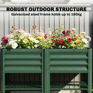 Fioriera Rialzata 80 cm in Acciaio Zincato con Ripiano Portaoggetti e Rivestimento Verde - Product Image 5