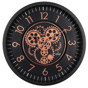 Horloge murale mécanique industrielle SONAM, analogique, silencieuse, noire, avec engrenages dorés, design circulaire pour la maison, le bureau, la cuisine - Product Image 5