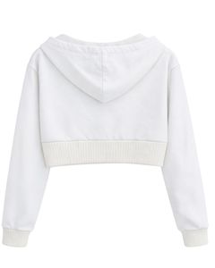 Sweat-shirt à capuche court zippé pour femme, personnalisé par le fabricant, blanc et en molleton de coton, color block, style streetwear décontracté - Product Image 2
