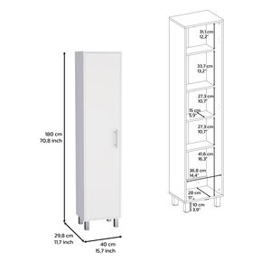 Armadio stretto e alto Dryden con 5 ripiani bianchi e ganci porta-mocio, organizer da parete per la casa e l'ufficio - Product Image 6