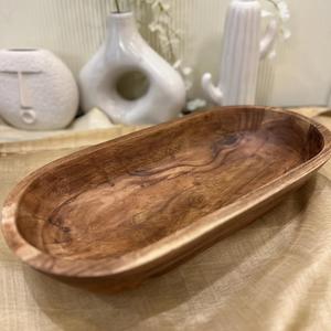 Centro de Mesa Rústico de Madera Maciza, Bandeja Ovalada Tipo Bote para Decoración de Mesa de Comedor, Venta al Por Mayor - Product Image 1