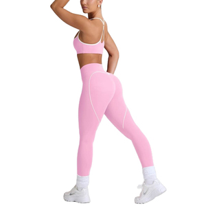 New Wholesale Women's Mid Waist Sports Bras and Yoga <b>Leggings</b> Gym Fitness Set Splice Color Breathable Solid <b>Pattern</b> - Product Image 5