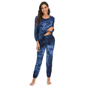 Women <b>Tie</b> <b>Dye</b> Cotton Pajama <b>Set</b> Full Sleeve Crew Neck Loose Fit Two Piece Tracksuit With Drawstring And Side Pockets Spring Wear - Product Image 4