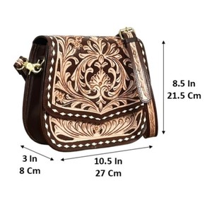 Nuevo Bolso Bandolera de Cuero Vacuno Genuino Hecho a Mano con Diseño Floral, Estilo Boho, Correa Ajustable para Mujer - Product Image 2