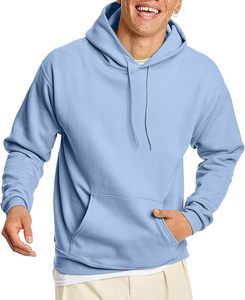 <b>Men's</b> Light Blue <b>Pullover</b> Hoodie Fleece Sweatshirt Regular Fit Front Logo Custom Winter Streetwear - Product Image 3