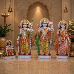รูปปั้นรามดาร์บาร์หินอ่อน |   ราม ศิริ ลักษมณ์ ฮานูมาน มูรตี |   รูปปั้นรามพาริวาร์วาดด้วยมือ |   มาลียาส จาัยปุร์ - Product Image 1