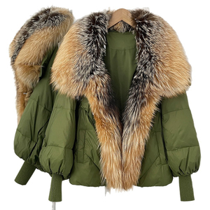 Manteau court élégant et respirant pour femme, avec col en fourrure de renard, rembourrage épais en duvet de canard blanc, fermeture éclair, personnalisable – Nouvelle collection hiver - Product Image 6