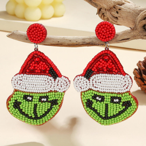 Boucles d'oreilles créatives style bohème, tendance, avec pendentifs sapin de Noël/Père Noël et flocon de neige perlés, faites à la main, légères, personnalisables, pour fêtes, artisanat - Product Image 4