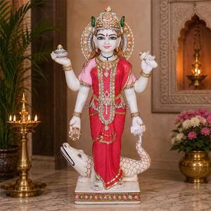 Standing Marble Ganga Mata Statue - 15 Inch | Ganga Devi with Crocodile | Hand Painted Hindu Idol | MALIYAS Jaipur - Product Image 1